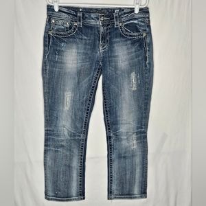 Miss Me Womens Mid Rise Easy CapriJeans Cross Embellished JE5854EP3Size 29